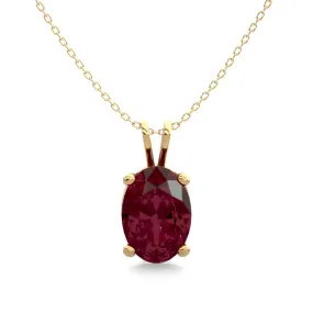 1 Carat Oval Shape Garnet Necklace In 14K Yellow Gold Over Sterling Silver, 18 Inches