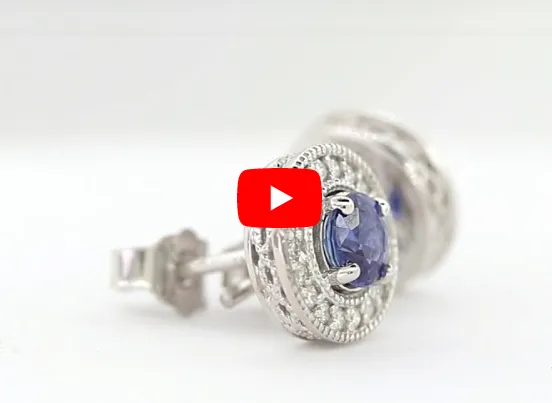 1.24 CT Ceylon Blue Sapphire Diamond Earring 0.35 CT TW Diamonds 14K White Gold SER001