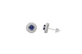 1.24 CT Ceylon Blue Sapphire Diamond Earring 0.35 CT TW Diamonds 14K White Gold SER001