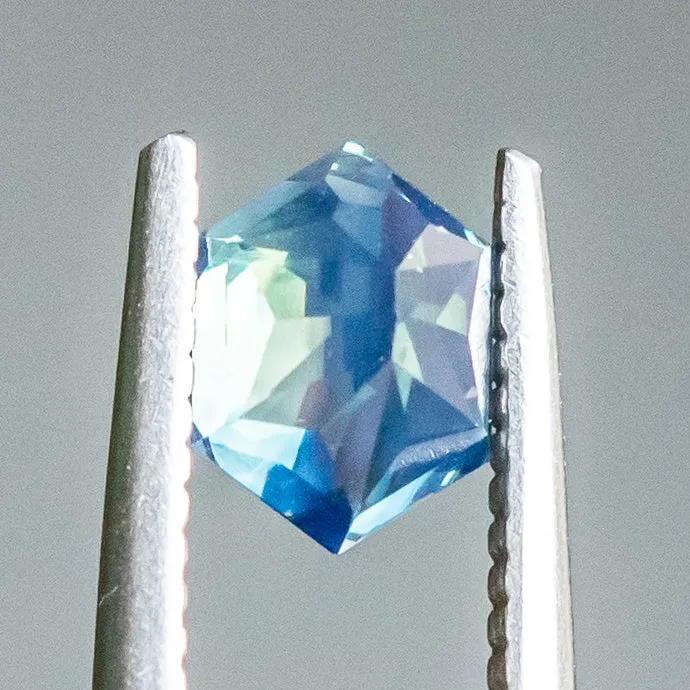 1.47CT ELONGATED HEXAGON SAPPHIRE, DEEP SILKY BLUE, 7.00X5.20X4.82MM,  UNTREATED