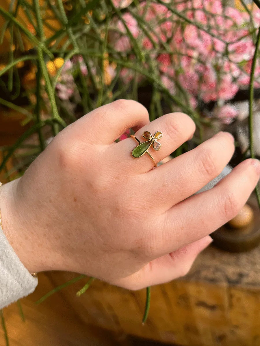  14k Gold Green Tourmaline   Diamond Ring 