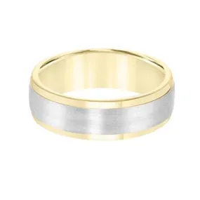 14K GOLD TWO-TONE WEDDING BAND WITH SATIN FINISH SZ 10