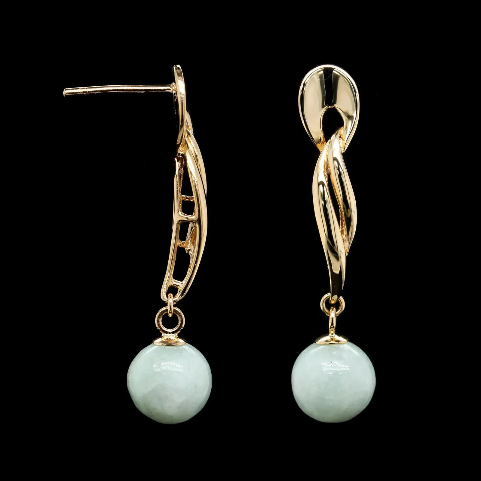 14K Yellow Gold Estate Jade Bead Drop Earrings