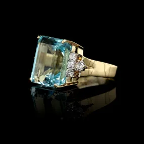 18K Yellow Gold Estate Aquamarine and Diamond Ring