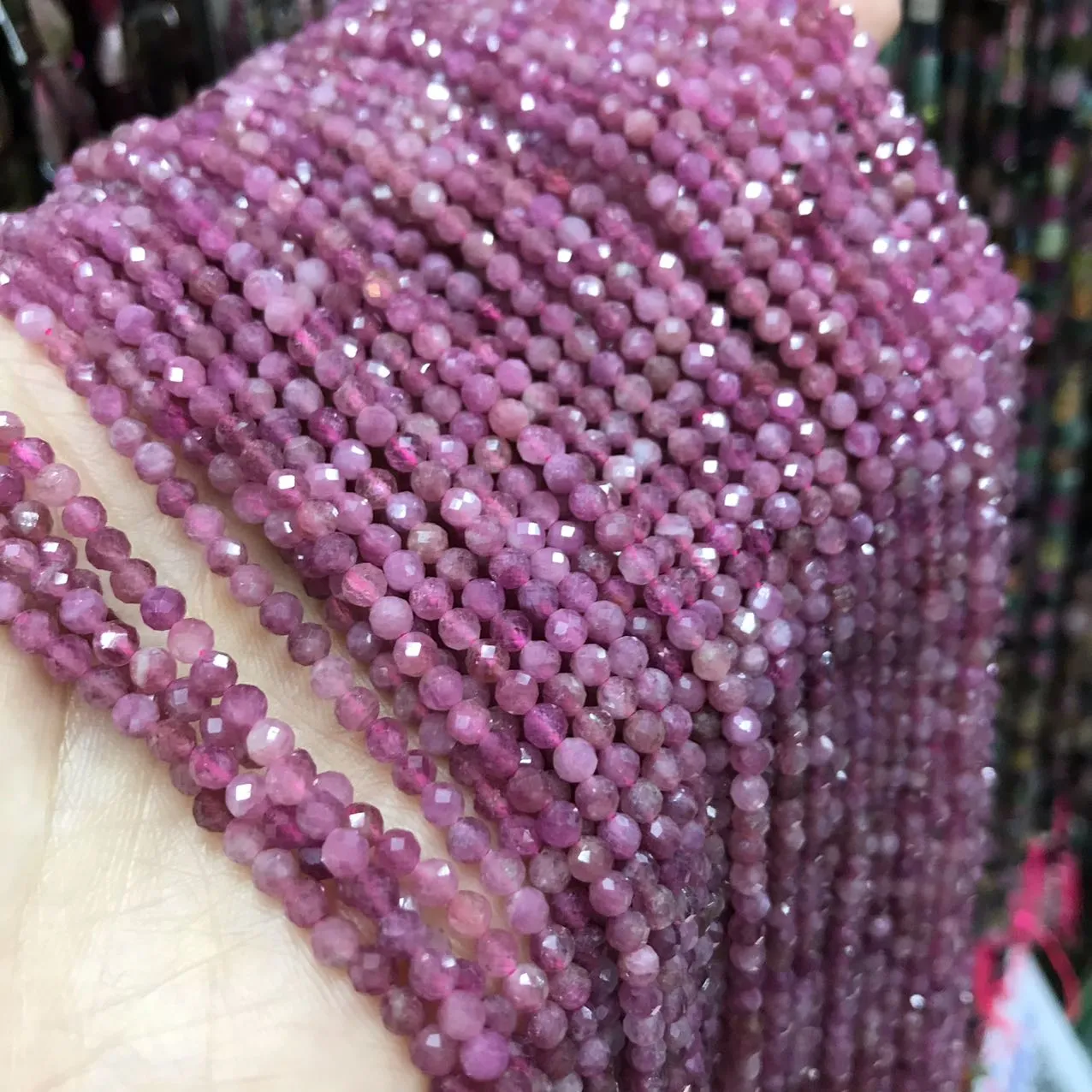 3.5mm Natural Pink Tourmaline Faceted Bead Strands DIY Jewelry Project