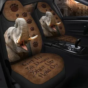 3D All Over Printed Elephant Car Seat Cover Brown Leather Pattern, Shut Up Hold On Seat Cover