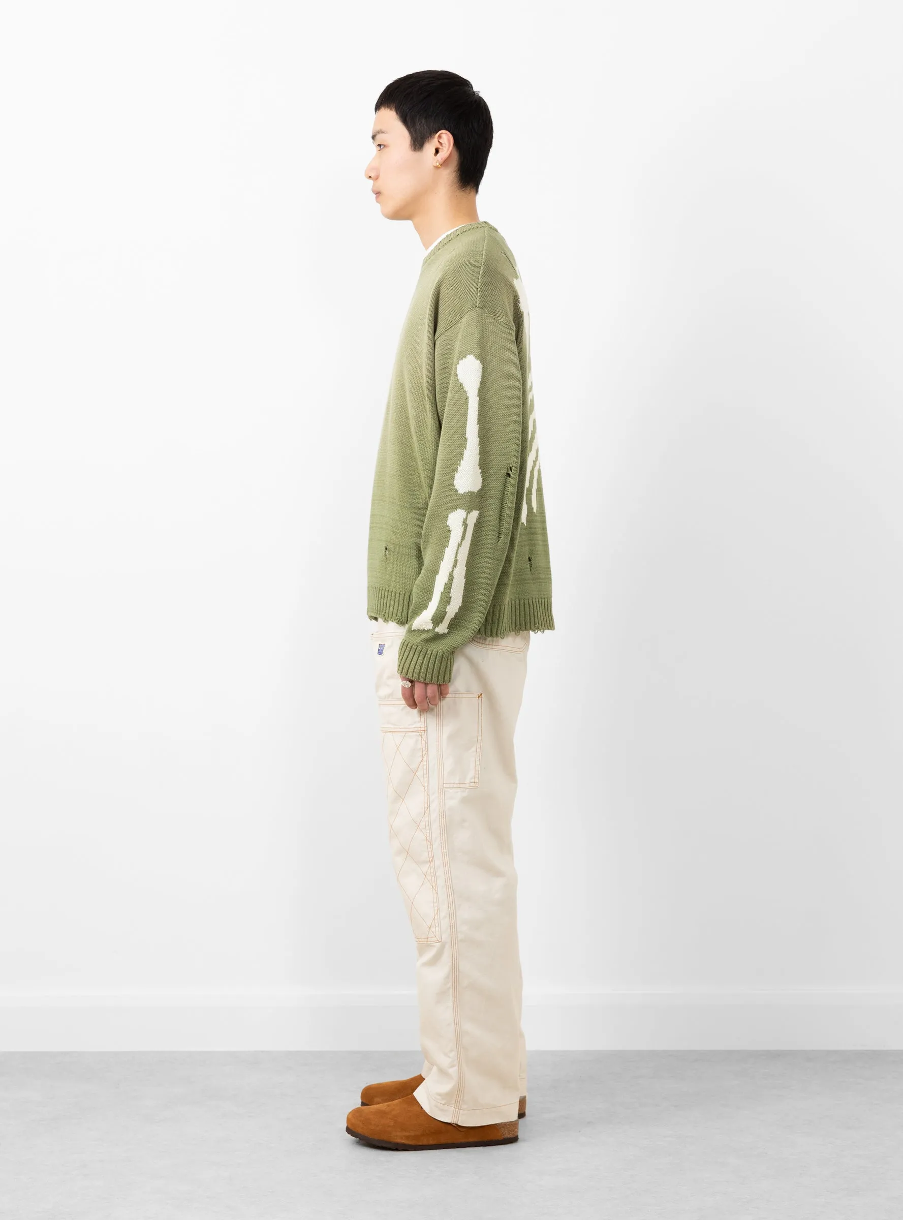 5G Cotton Knit BONE Crew Sweater Khaki