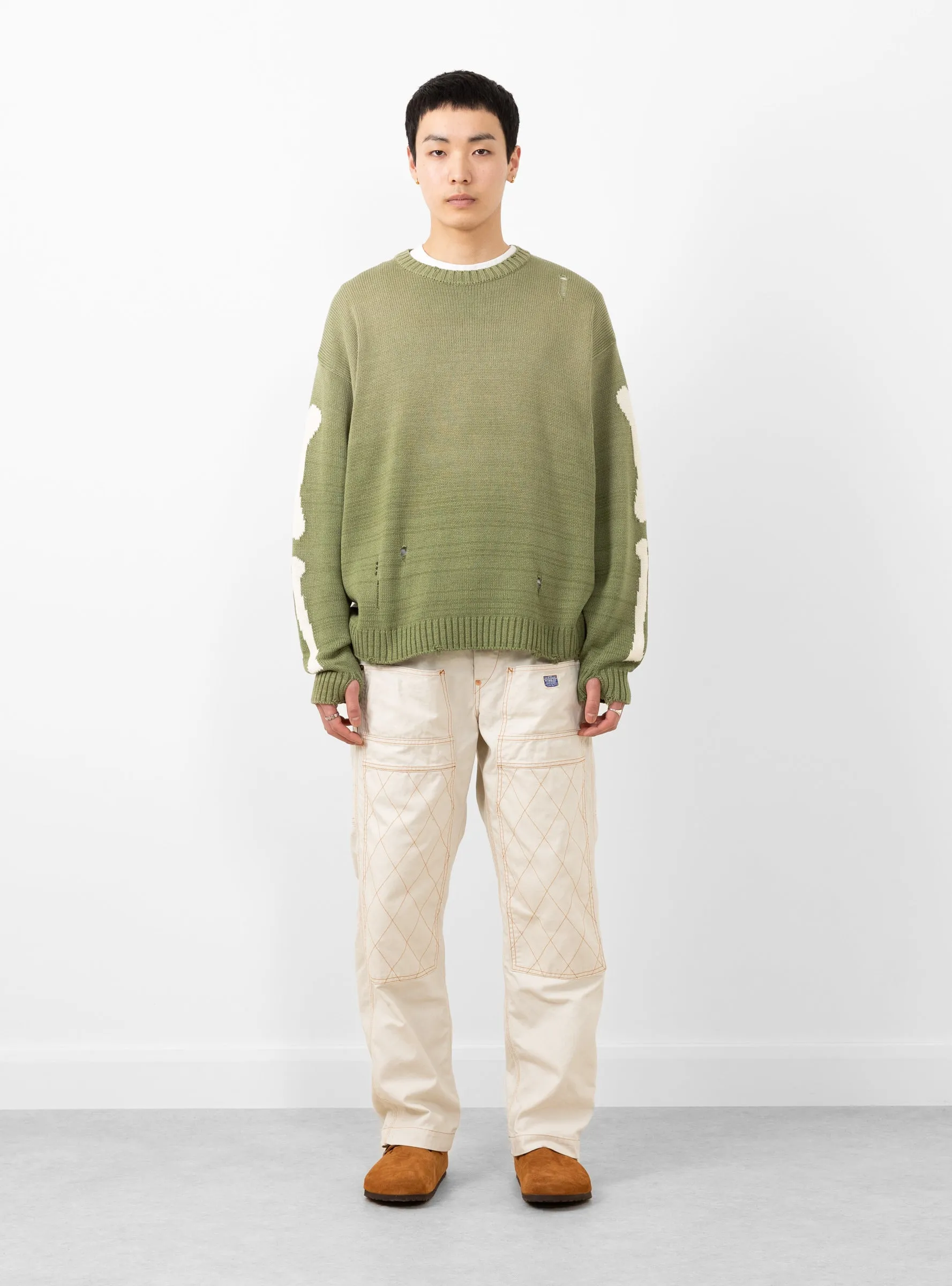 5G Cotton Knit BONE Crew Sweater Khaki