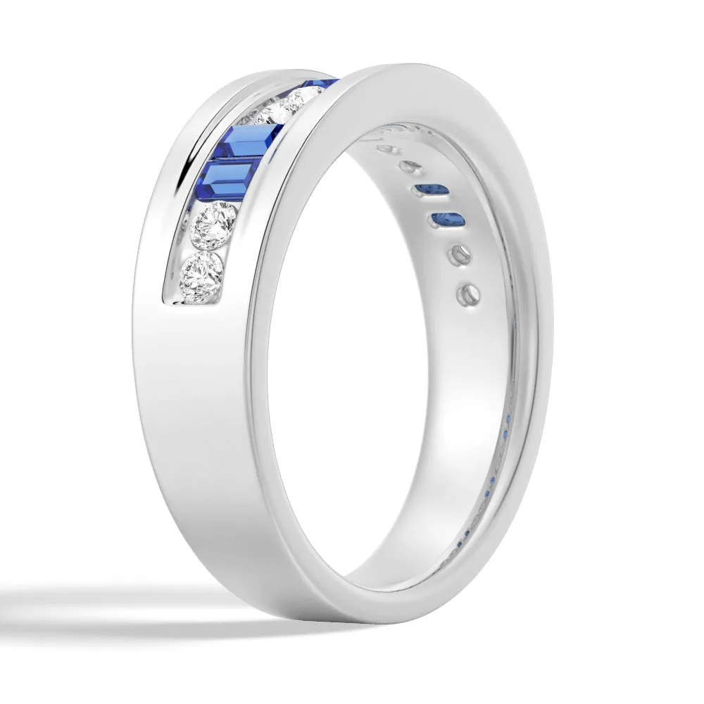 7.5mm Sapphire And Moissanite Men's Wedding Band