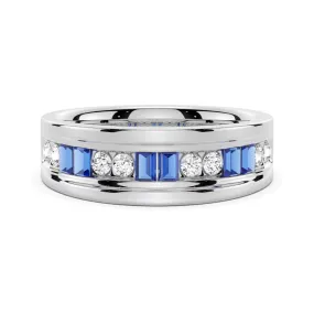 7.5mm Sapphire And Moissanite Men's Wedding Band