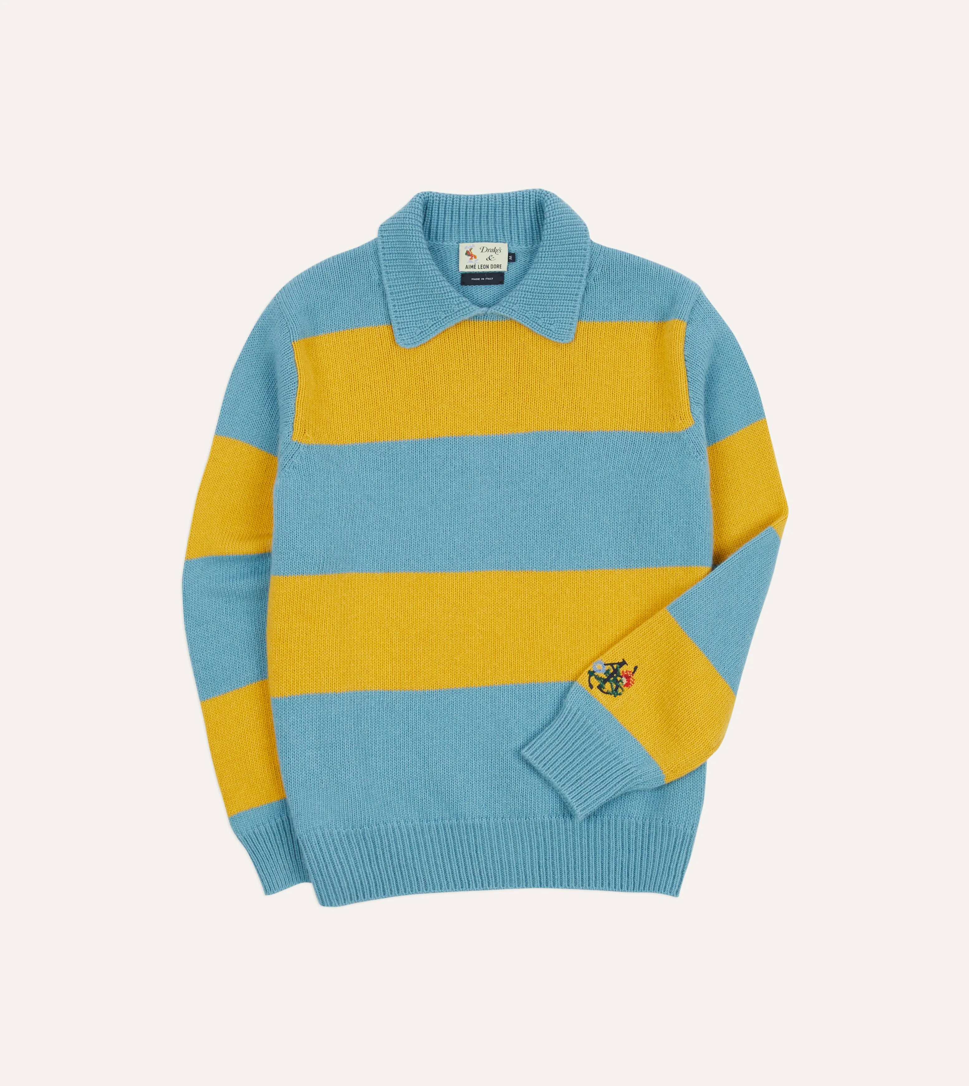 ALD / Drake's Blue Striped Integral Collar Sweater