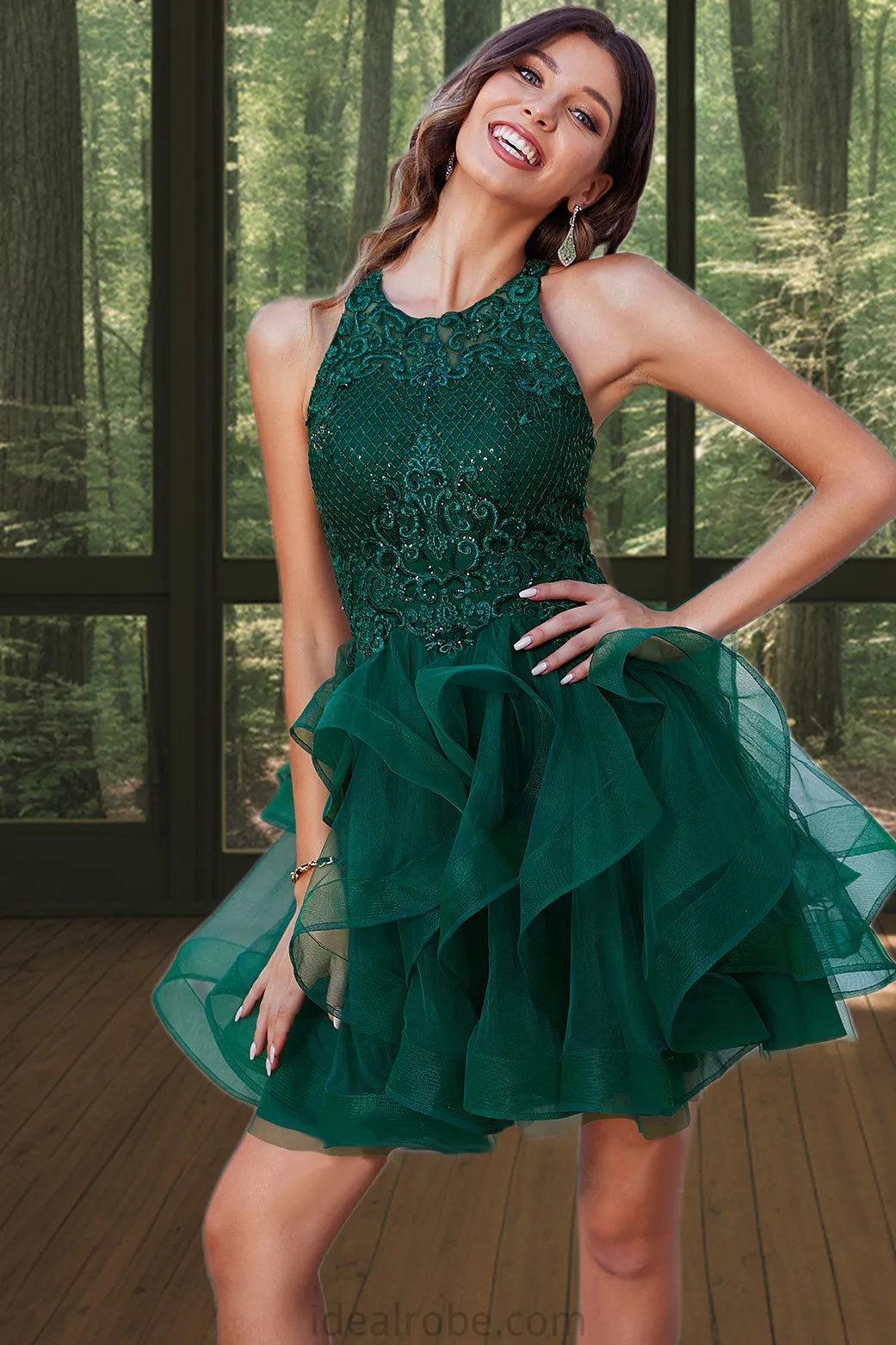 Alejandra Ball-Gown/Princess Scoop Short/Mini Lace Tulle Homecoming Dress With Sequins STKP0020537