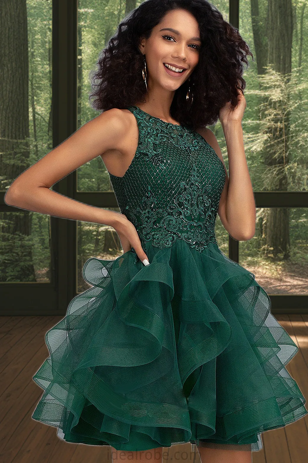 Alejandra Ball-Gown/Princess Scoop Short/Mini Lace Tulle Homecoming Dress With Sequins STKP0020537