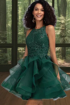 Alejandra Ball-Gown/Princess Scoop Short/Mini Lace Tulle Homecoming Dress With Sequins STKP0020537