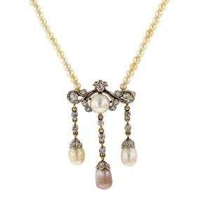 Antique Pearl & Diamond Pendant Necklace