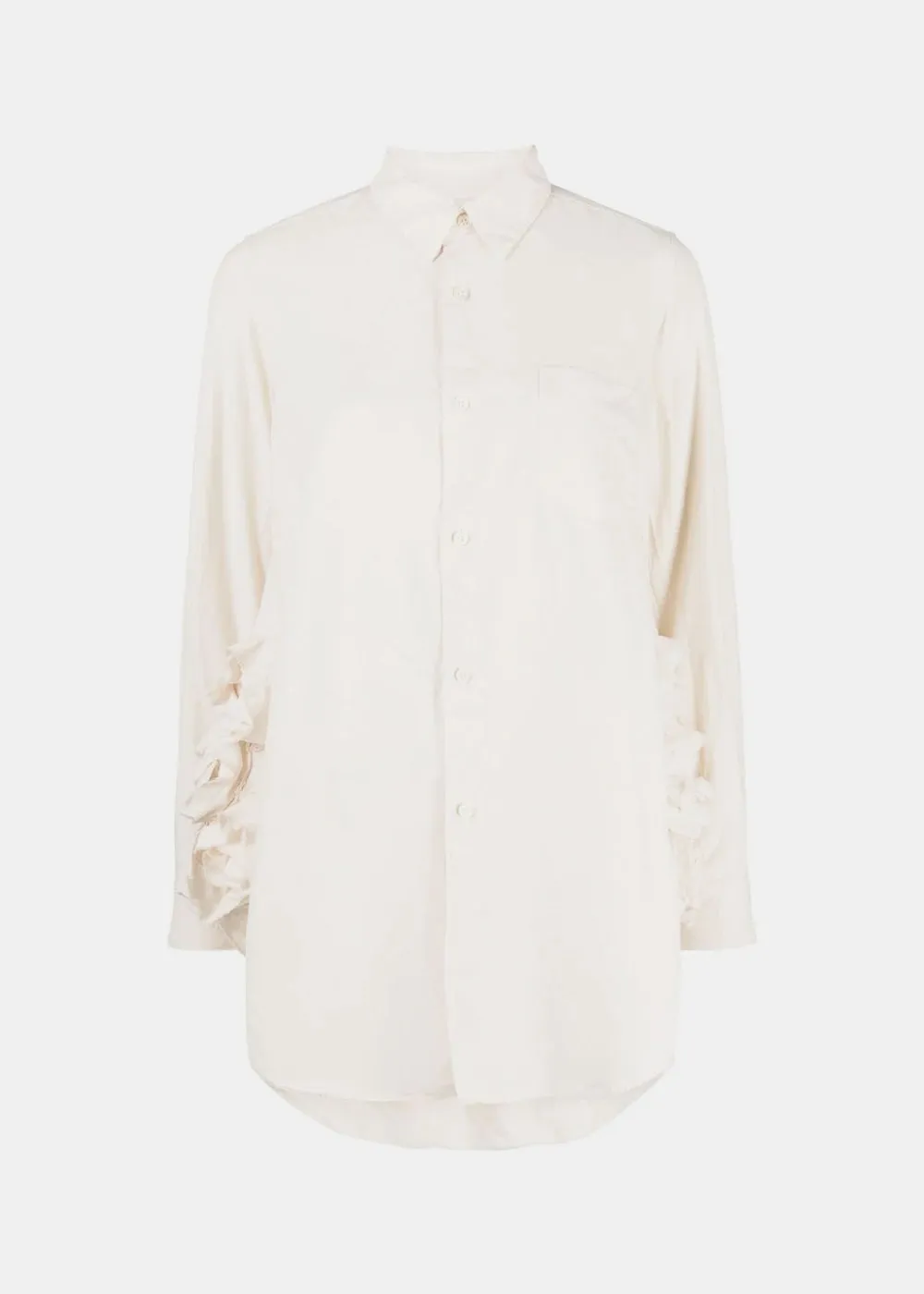 Beige Floral-Appliqué Button-Up Shirt