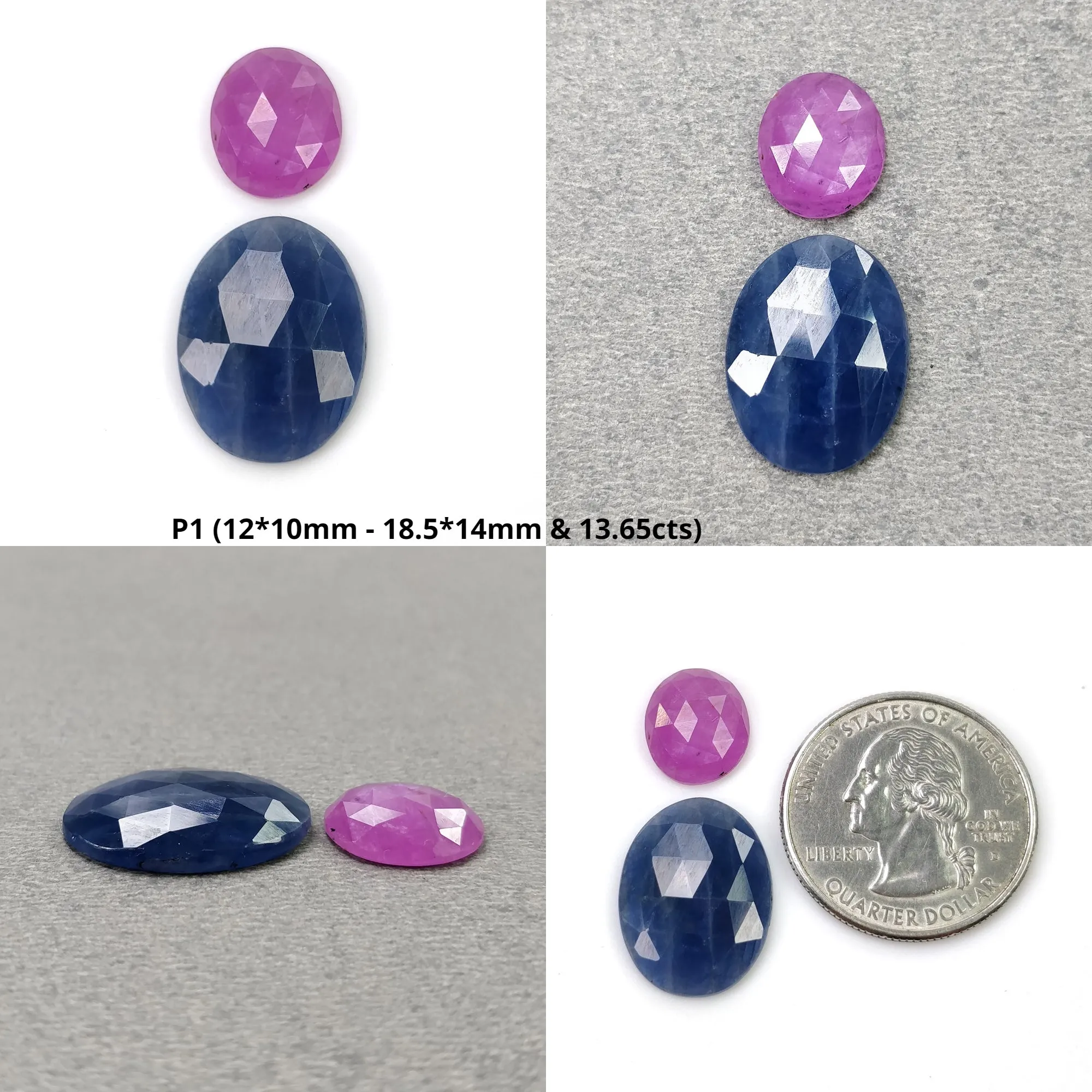 BLUE And Raspberry SAPPHIRE Gemstone Rose Cut : Natural Untreated Sapphire Oval Egg Shape 2pcs