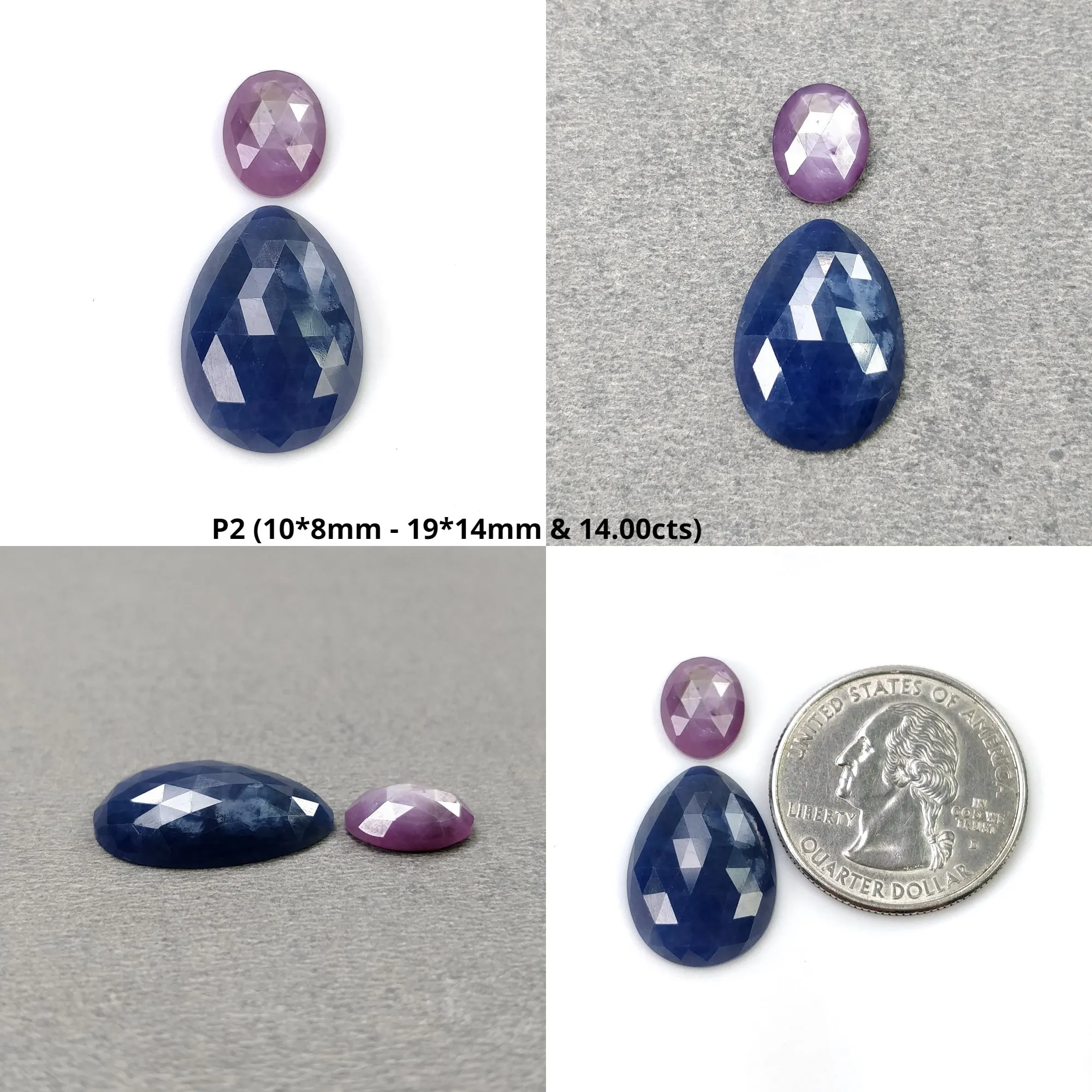 BLUE And Raspberry SAPPHIRE Gemstone Rose Cut : Natural Untreated Sapphire Oval Egg Shape 2pcs