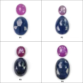 BLUE And Raspberry SAPPHIRE Gemstone Rose Cut : Natural Untreated Sapphire Oval Egg Shape 2pcs