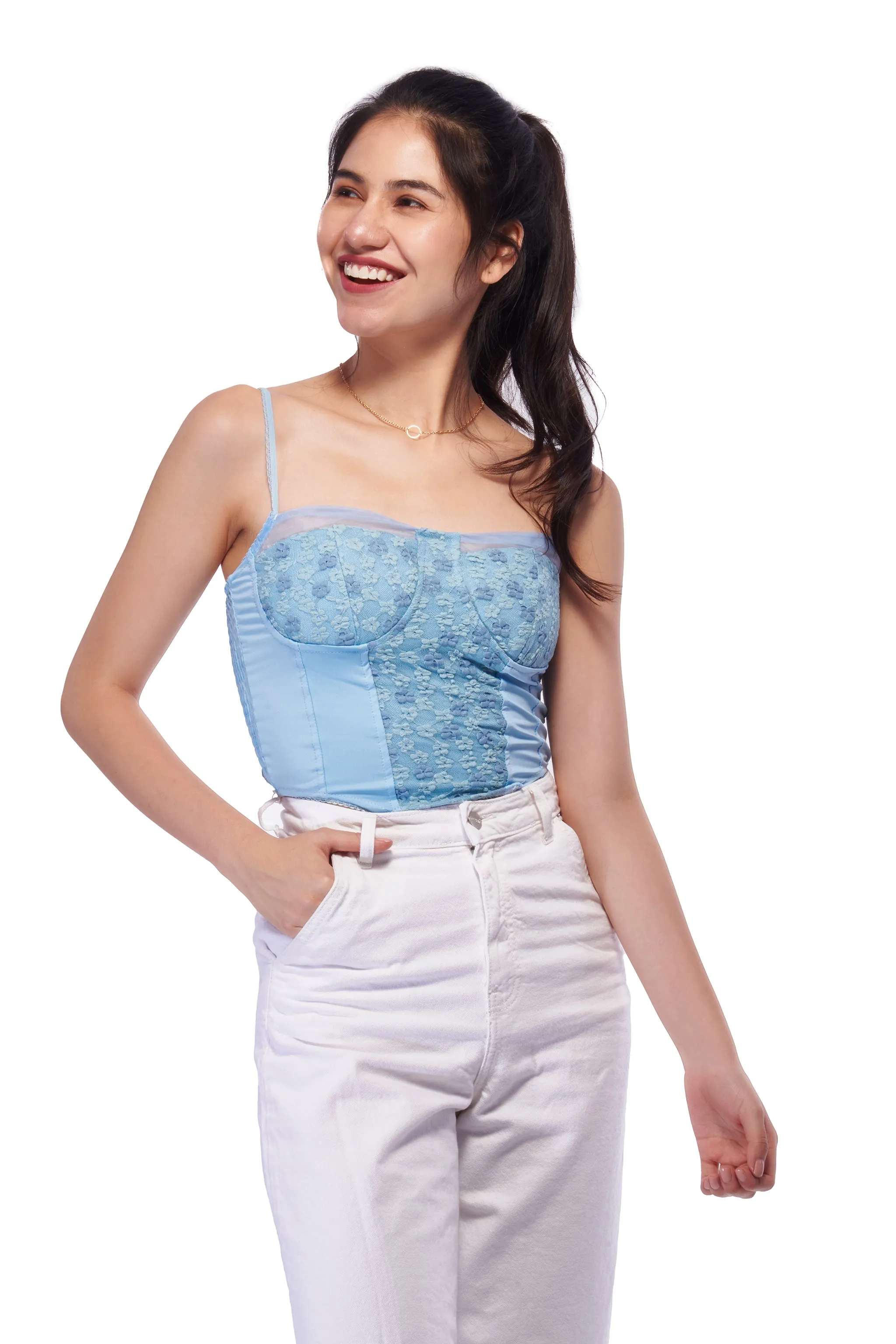 Blue Floral Lace Corset Top