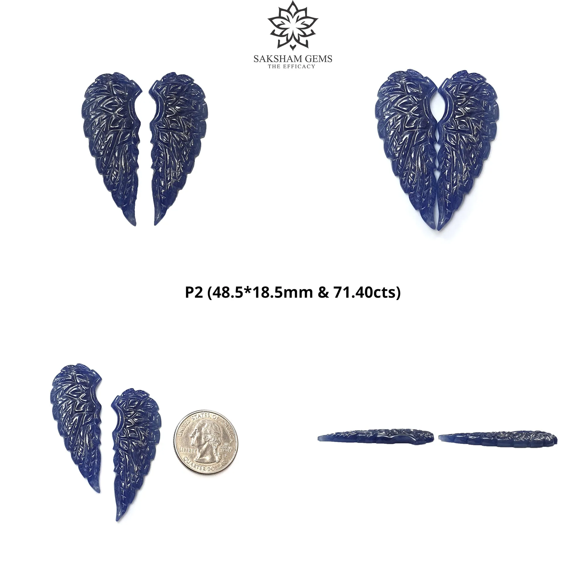 Blue Sapphire & Zoisite Ruby Gemstone Carving : Natural Untreated Unheated Sapphire, Ruby Hand Carved Butterfly And Angel Wings Pairs