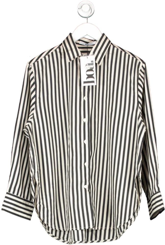 BOA Black Striped Cotton Boyfriend Shirt UK XS