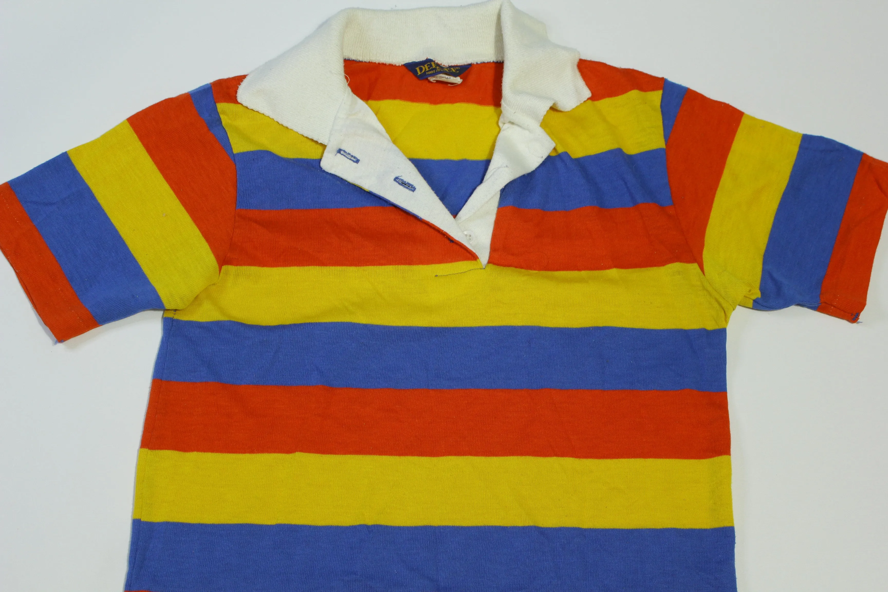 DeeCee Made in USA Striped Vintage 70's Preppy Short Sleeve Polo Shirt