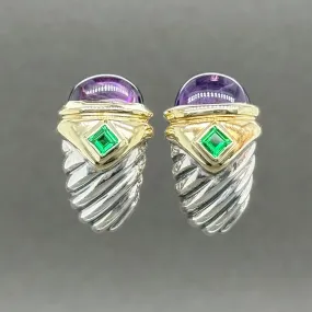 Estate David Yurman SS 14 Amethyst & Tourmaline Earrings