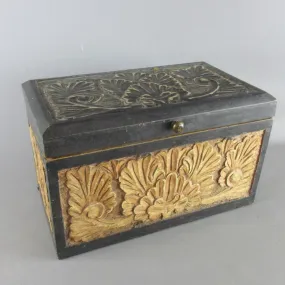 Floral Hand Carved Wooden Storage Caddy Vintage c1970