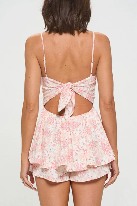 Floral Tie Back Layered Romper