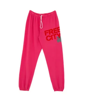 FREECITY Women Large Sweatpants Pink Plant Silver