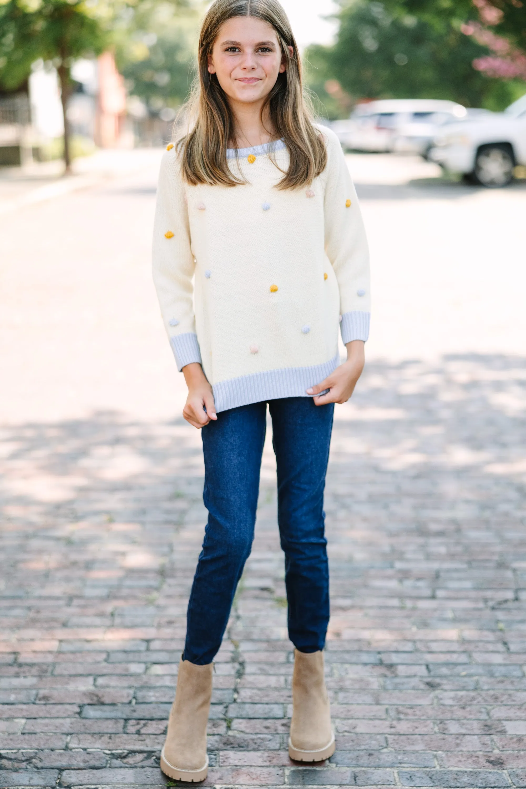 Girls: Multicolor Pom Pom Sweater Top