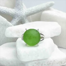 Green Cod Bottle Marble Sea Glass Ring in Sterling Silver Size 8 | #1830