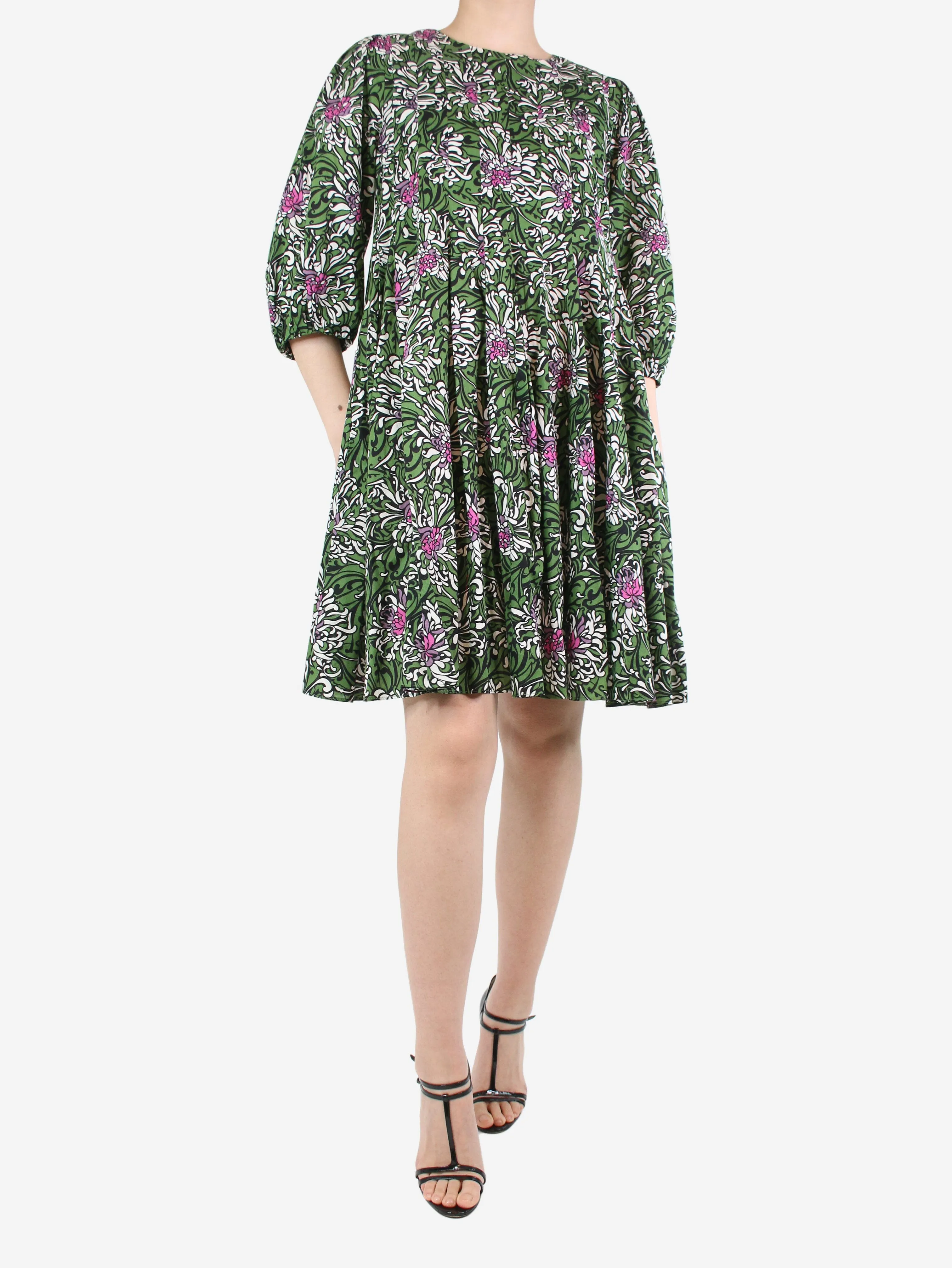 Green floral printed dress - size UK 12