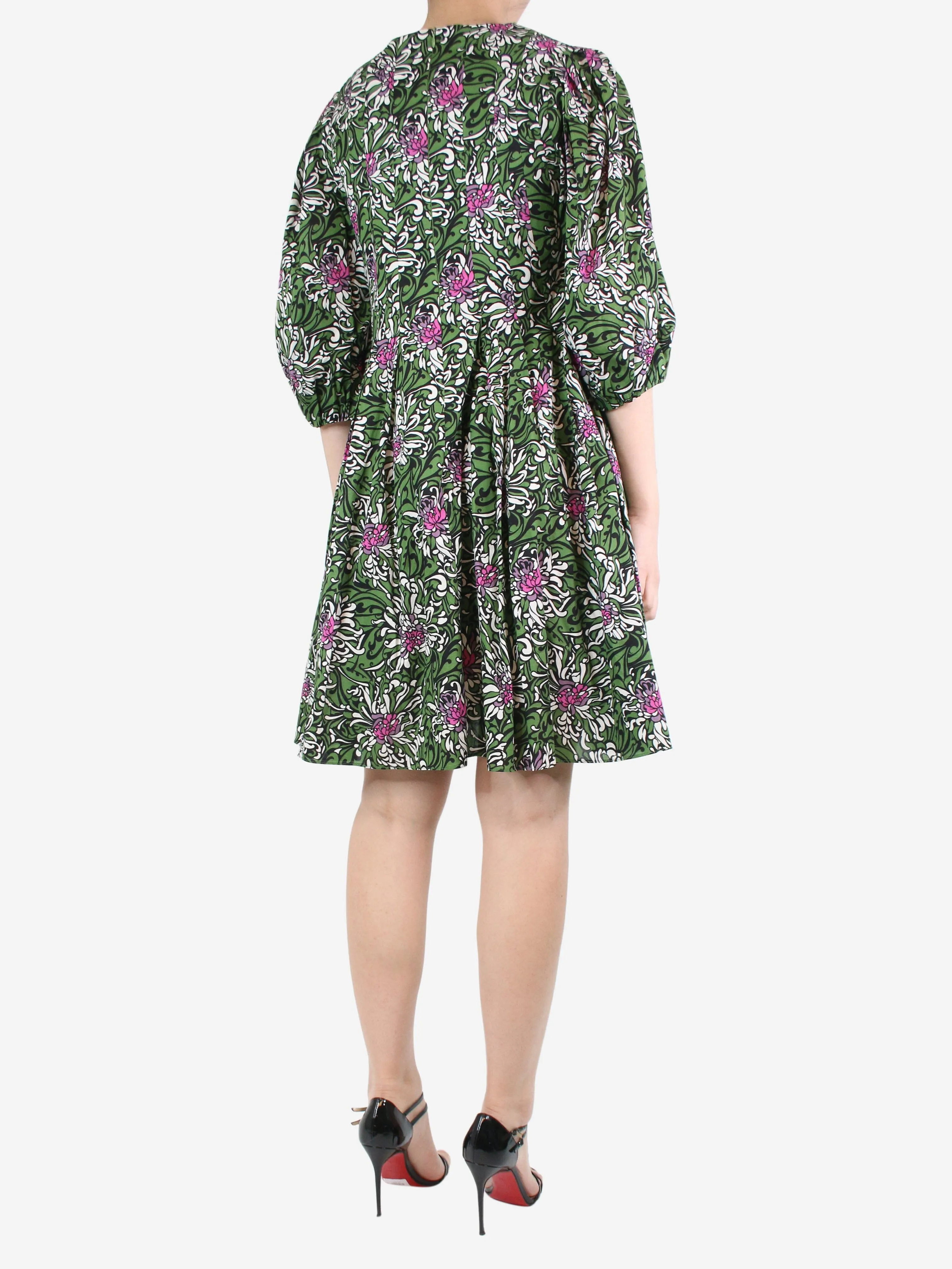 Green floral printed dress - size UK 12