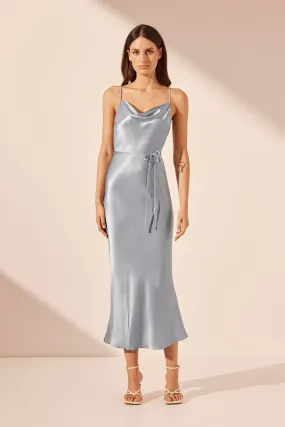 LA LUNE BIAS COWL MIDI DRESS - POWDER BLUE