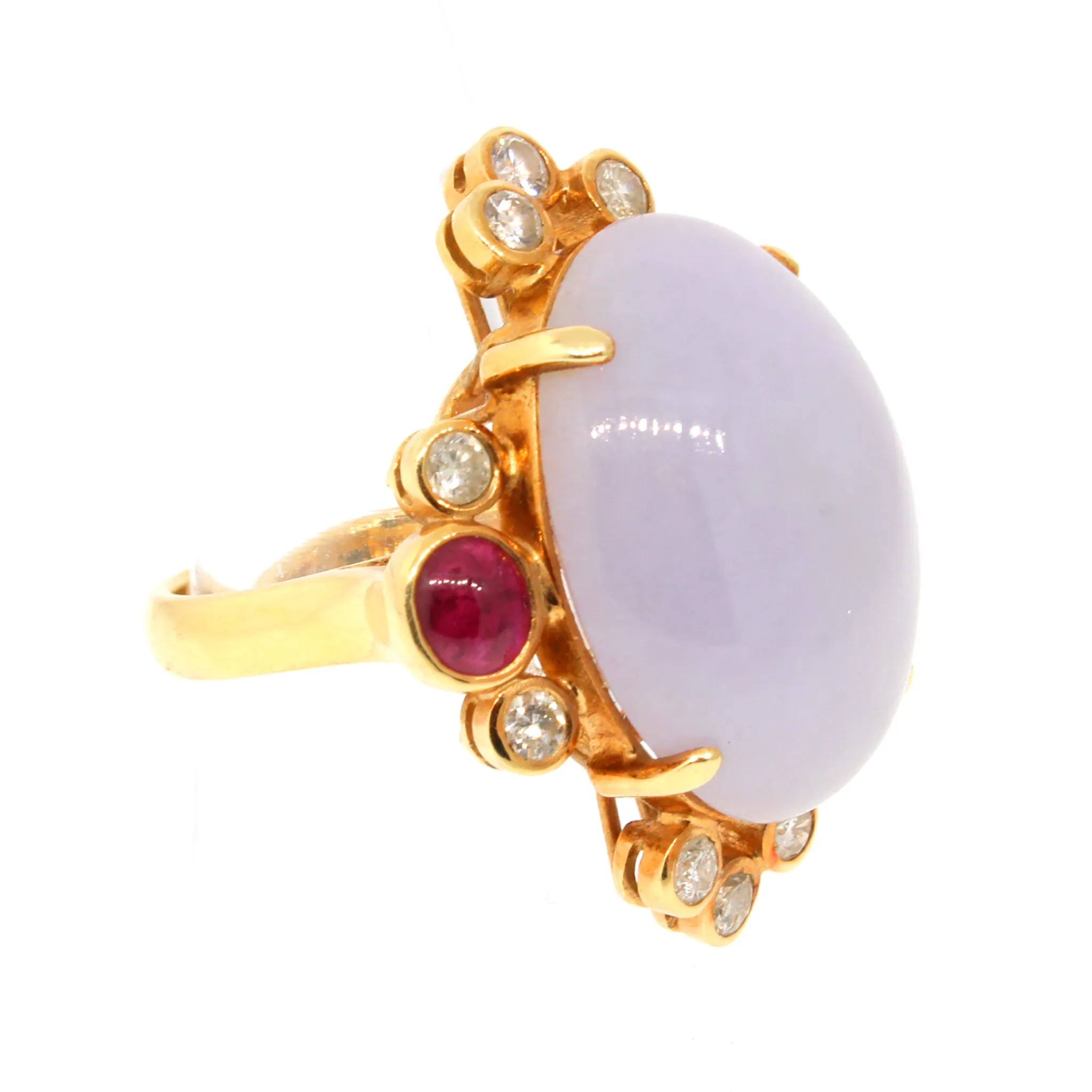 Lavender Jade, Ruby & Diamond Ring in 14k Gold