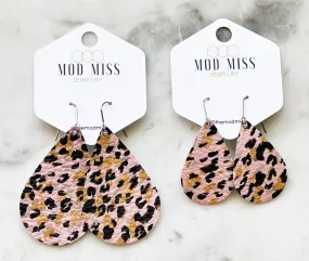 Leather Teardrop Earring Leopard Blush