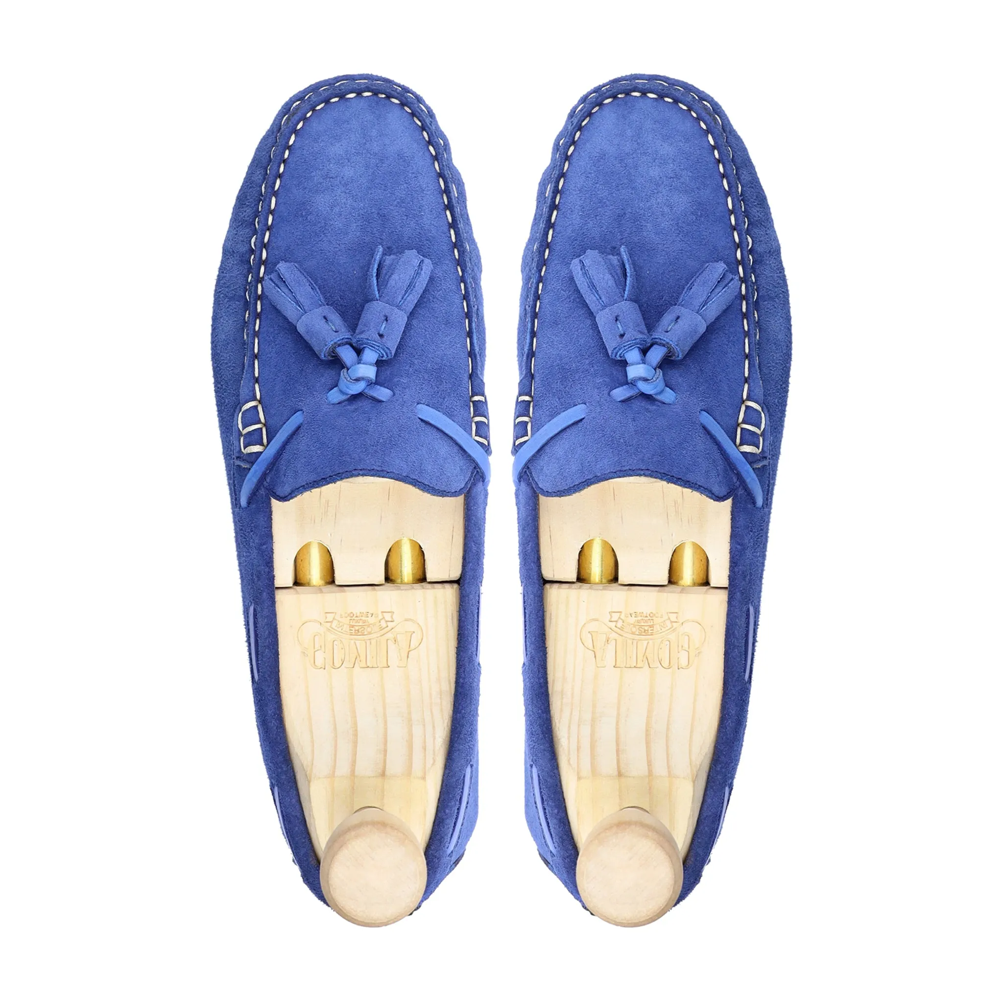 Lhoma - Men's Blue Kid Suede Driver Shoe