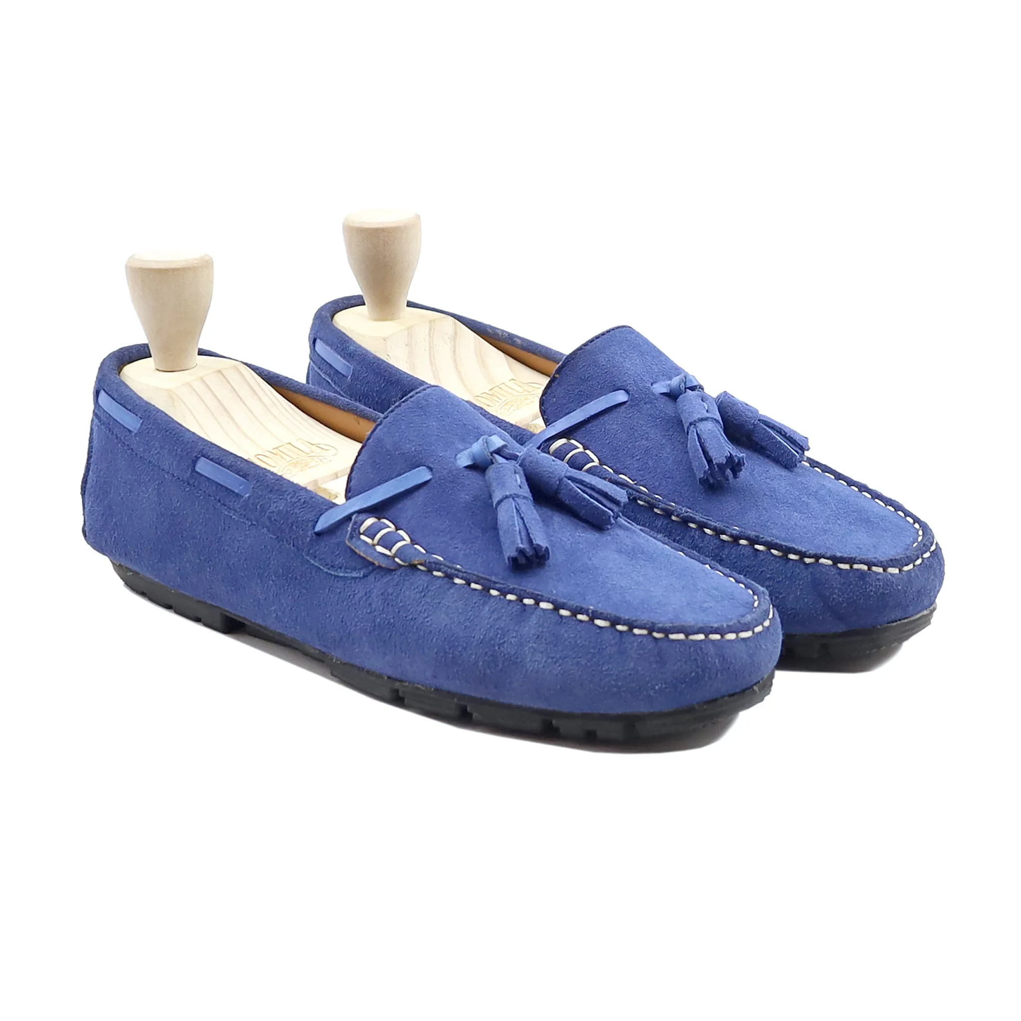 Lhoma - Men's Blue Kid Suede Driver Shoe