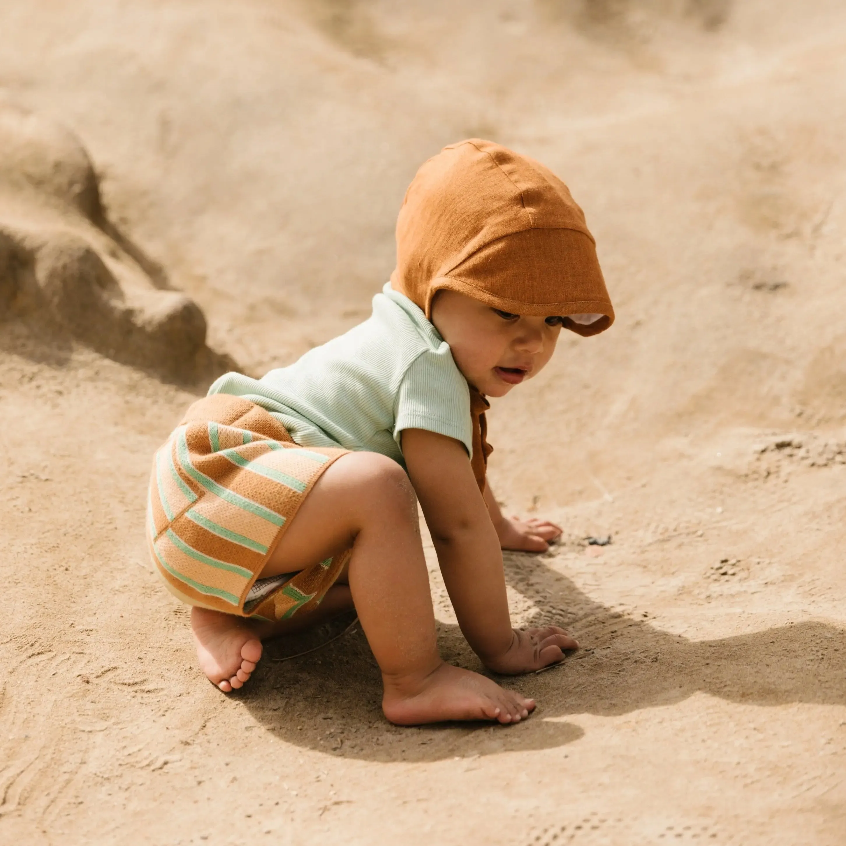 Linen Brimmed Bonnet with Cotton Lining // Rust