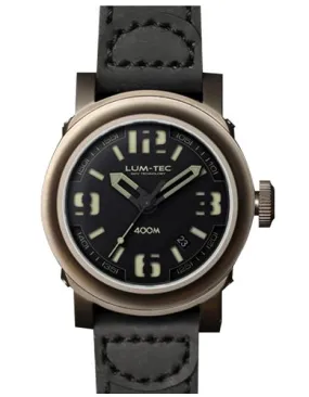 Lum-Tec Mens Abyss Automatic - Black Dial - Leather Strap - Date - 400m