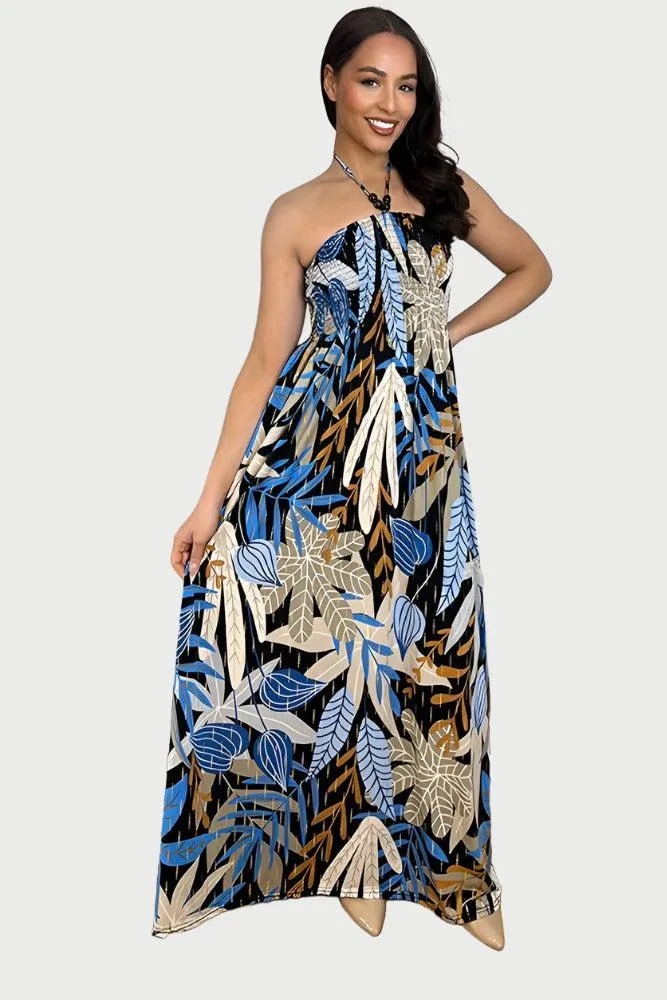 Multicolour Floral Print Shirred Bust Slinky Maxi Dress