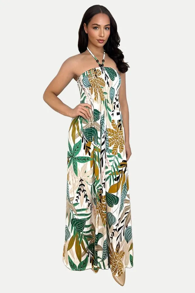 Multicolour Floral Print Shirred Bust Slinky Maxi Dress