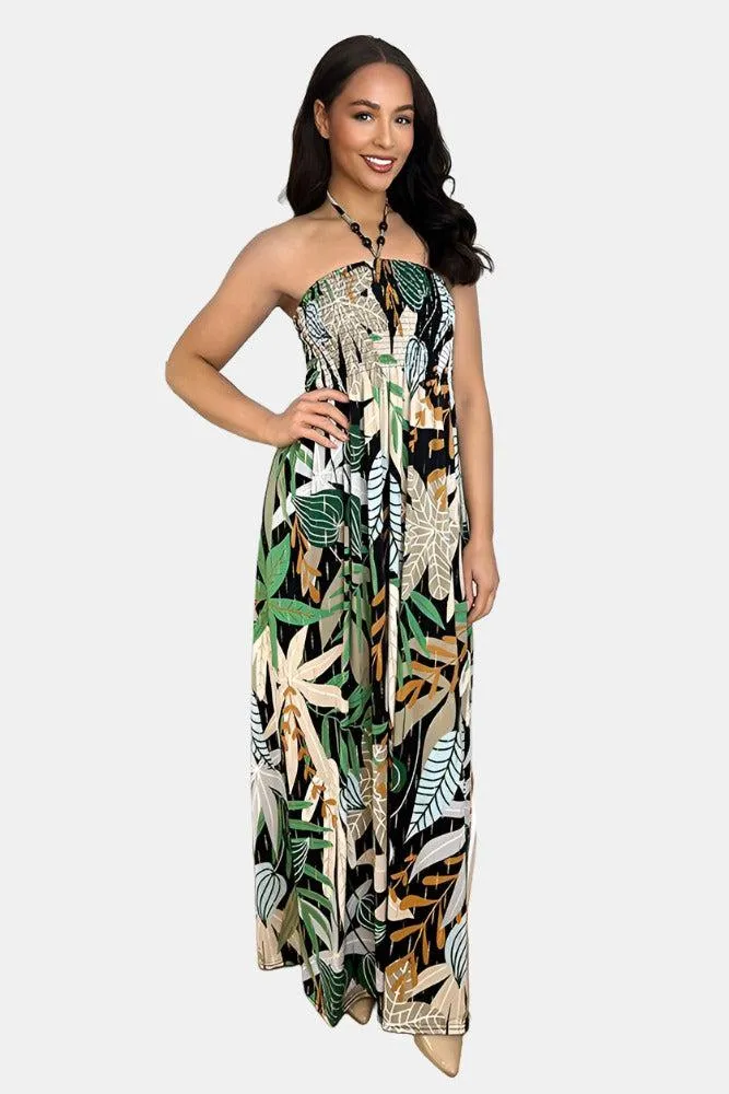 Multicolour Floral Print Shirred Bust Slinky Maxi Dress