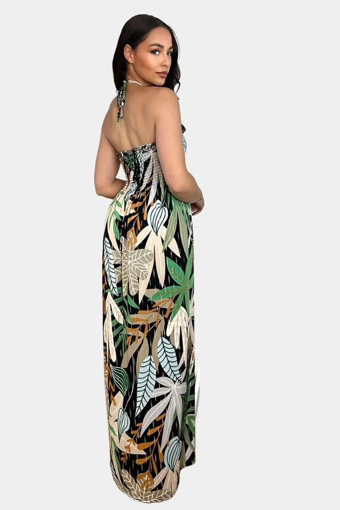 Multicolour Floral Print Shirred Bust Slinky Maxi Dress