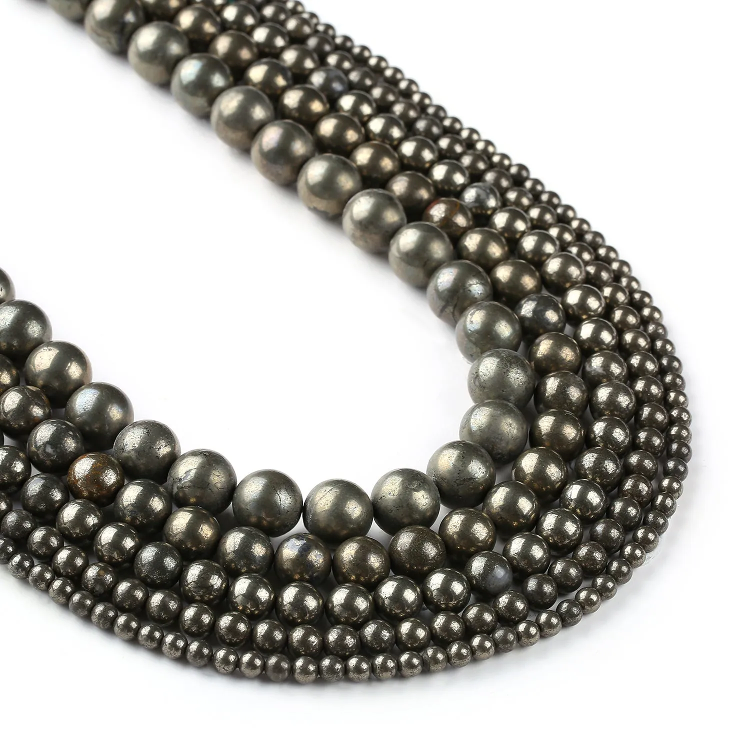 Natural Pyrite Beads 4 6 8 10 12mm Smooth Round Beads Loose Gem Bead On Sale 15 Full Strand 103074