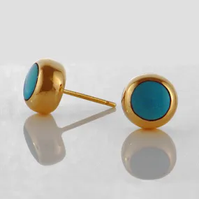 Natural Turquoise 14kt Gold Inlay Stud Earrings