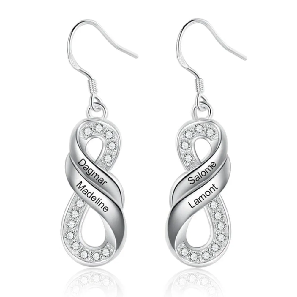 Personalized 4 Names Drop Earrings For Women