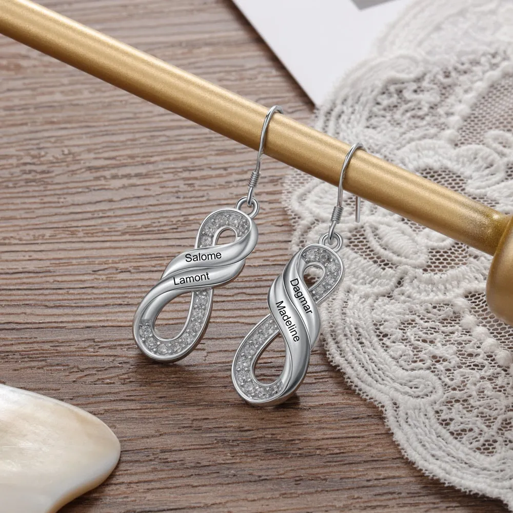 Personalized 4 Names Drop Earrings For Women